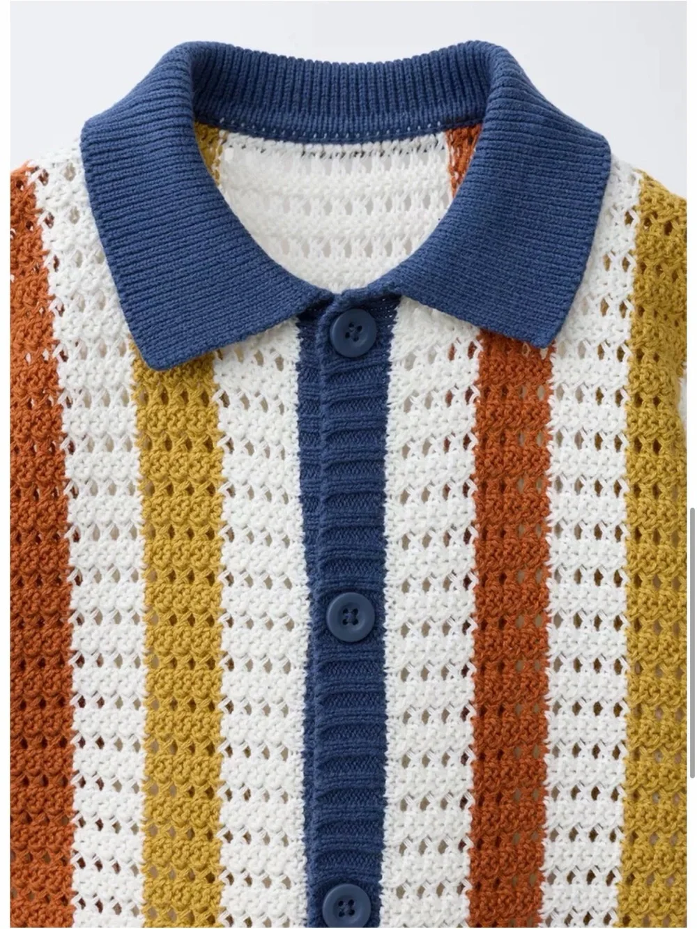 NWT Zara Kids Knit Crochet Polo Shirt in White, Rust, Mustard & Navy 5T